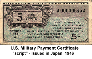 "script" used in lieu of U.S. currency Military Payment Certificate